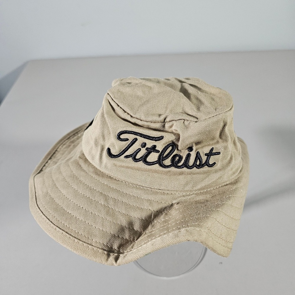Titleist Bucket Hat Mens S/M Khaki Tan Golf Sun Hat FootJoy Logo Embroidered